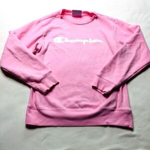 Champion Kids Sweatshirt Girls Large Pullover Crew Logo Spellout Retro Fleece